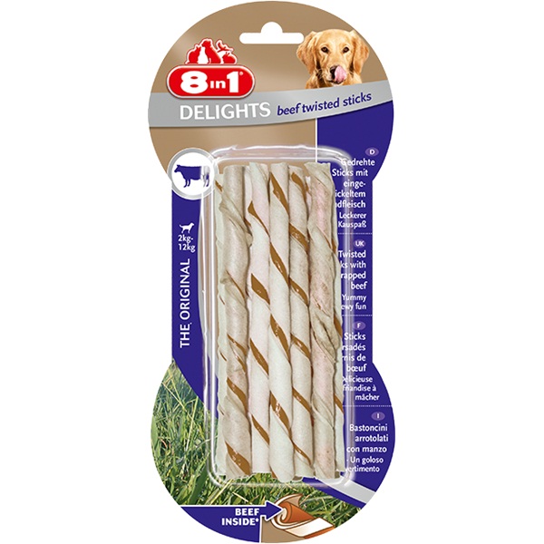 8in1 Delights Beef Twisted Sticks XS (10 db)