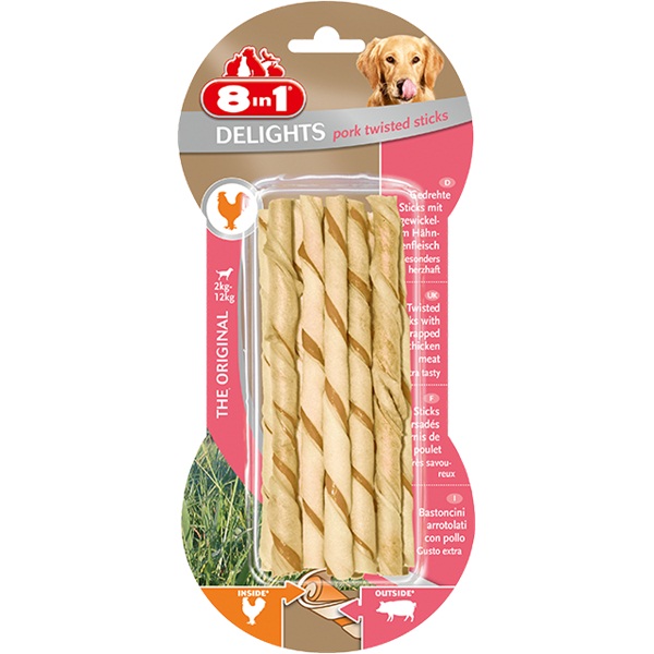 8in1 Delights Pork Twisted Sticks XS