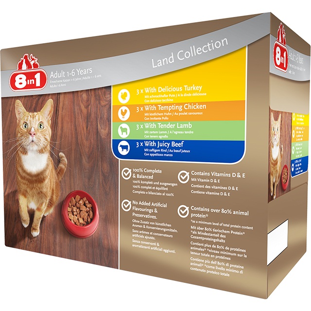 8in1 Cat Adult Húsos válogatás 12x100 g