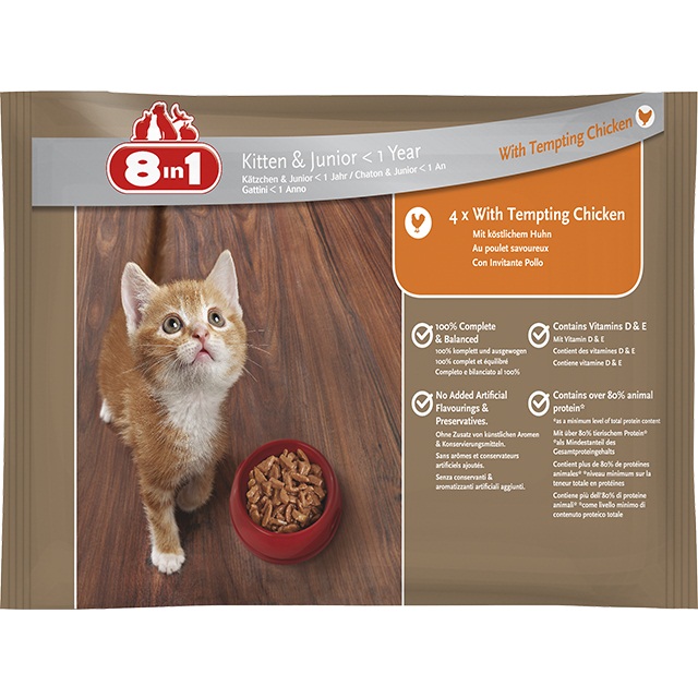 8in1 Cat Kitten & Junior csirkével 4x100 g