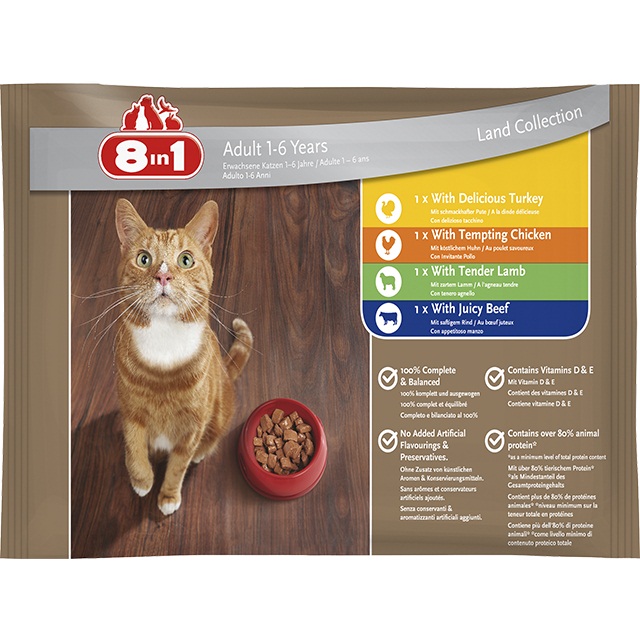 8in1 Cat Adult Húsos válogatás 4x100 g
