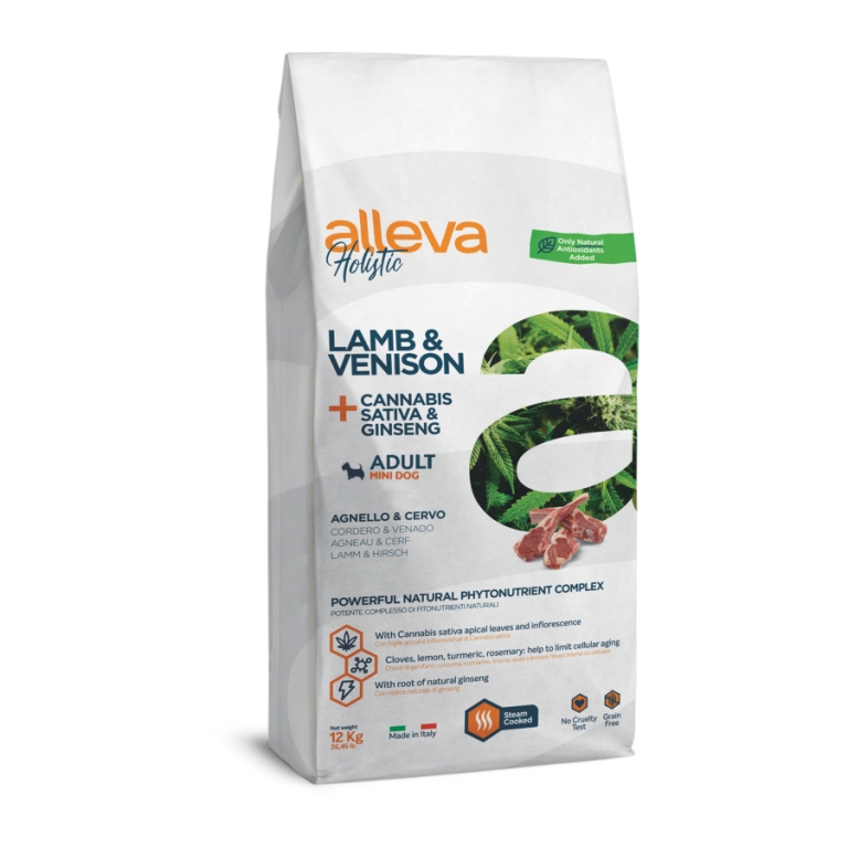 Alleva Holistic Adult Mini Lamb & Venison + Cannabis Sativa & Ginseng 12 kg