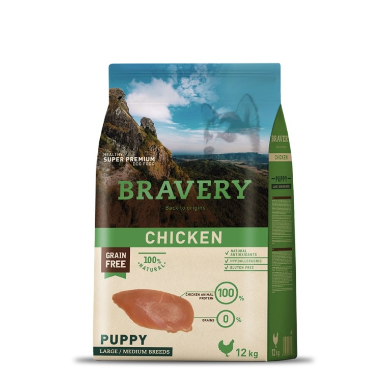 Bravery Grain Free Puppy Large/Medium Chicken 12 kg