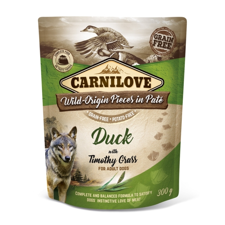 CarniLove Adult Paté Duck & Timothy Grass (kacsa-mezei komócsin) 300 g