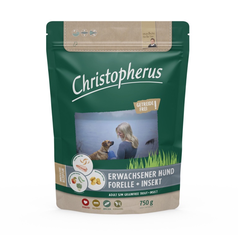 Christopherus Dog Adult Small&Medium Grainfree Trout (pisztráng és rovar) 750 g