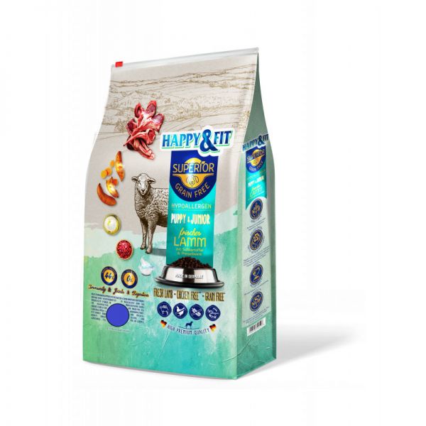 Happy&Fit Superior Grain Free Hypo Puppy&Junior friss bárány, édesburgonya és vörösáfonya 2,5 kg