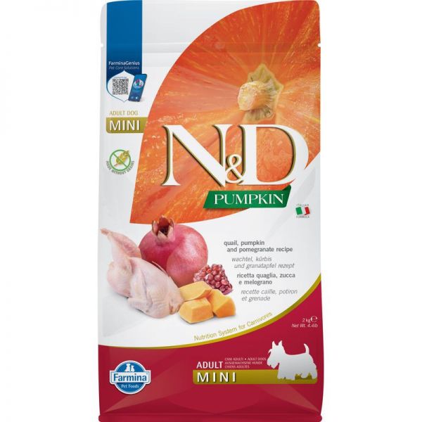 N&D PUMPKIN Dog Adult Mini Quail (fürj, sütőtök és gránátalma) 2 kg