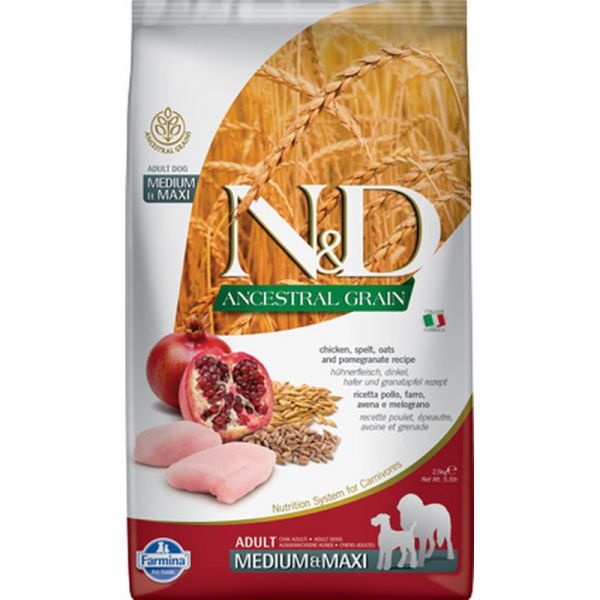 N&D Ancestral Grain Dog Adult Medium&Maxi Chicken - csirke, tönköly, zab&gránátalma 2,5 kg
