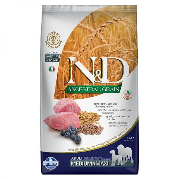 N&D Ancestral Grain Dog Adult Medium&Maxi Lamb - bárány, tönköly, zab&áfonya 2,5 kg