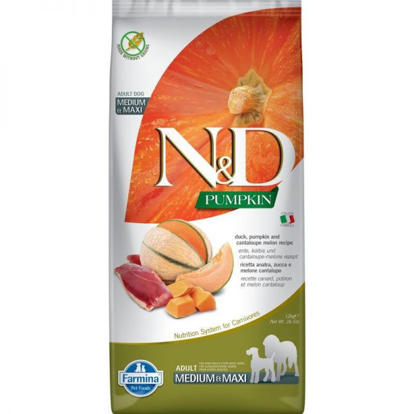 N&D PUMPKIN Dog Adult Medium&Maxi Duck (kacsa, sütőtök és sárgadinnye) 12 kg