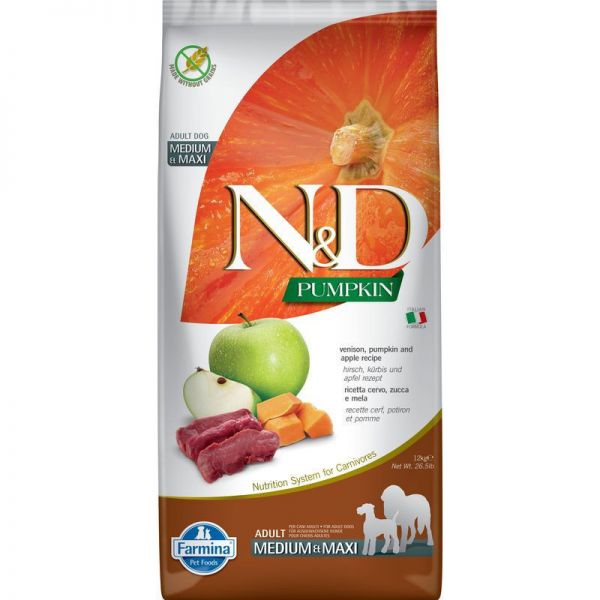 N&D PUMPKIN Dog Adult Medium&Maxi Venison (szarvas, sütőtök és alma) 12 kg