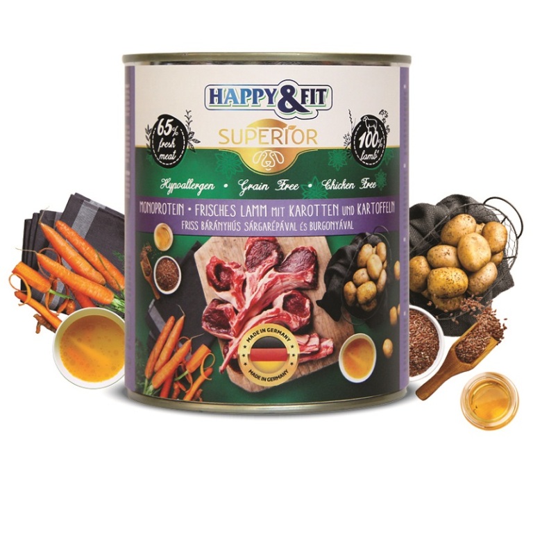 Happy&Fit Superior Frisches Lamm mit Karotten (bárány és sárgarépa) 800 g