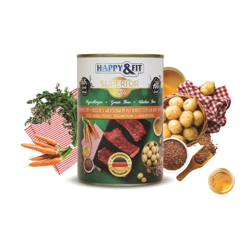 Happy&Fit Superior Frisches Wildschwein mit Karotten (vaddisznó és sárgarépa) 400 g