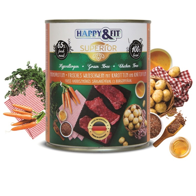 Happy&Fit Superior Frisches Wildschwein mit Karotten (vaddisznó és sárgarépa) 800 g