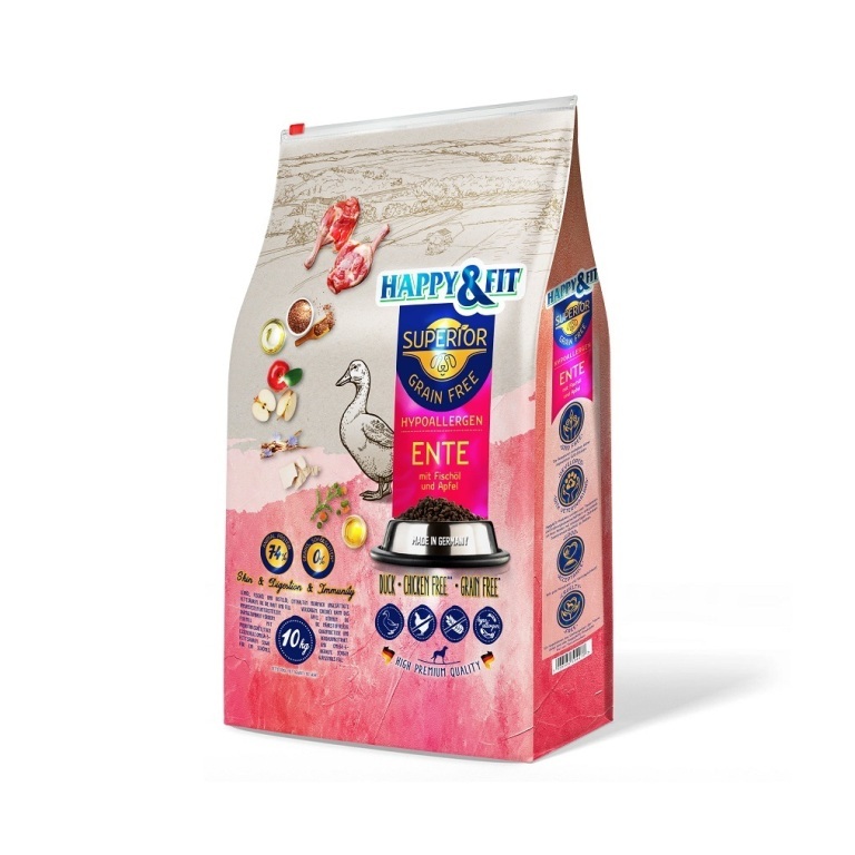 Happy&Fit Superior Grain Free Hypo kacsa, halolaj és alma 10 kg