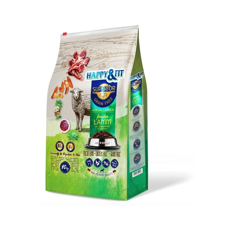 Happy&Fit Superior Grain Free Hypo friss bárány, édesburgonya és gyógynövények 2x10 kg