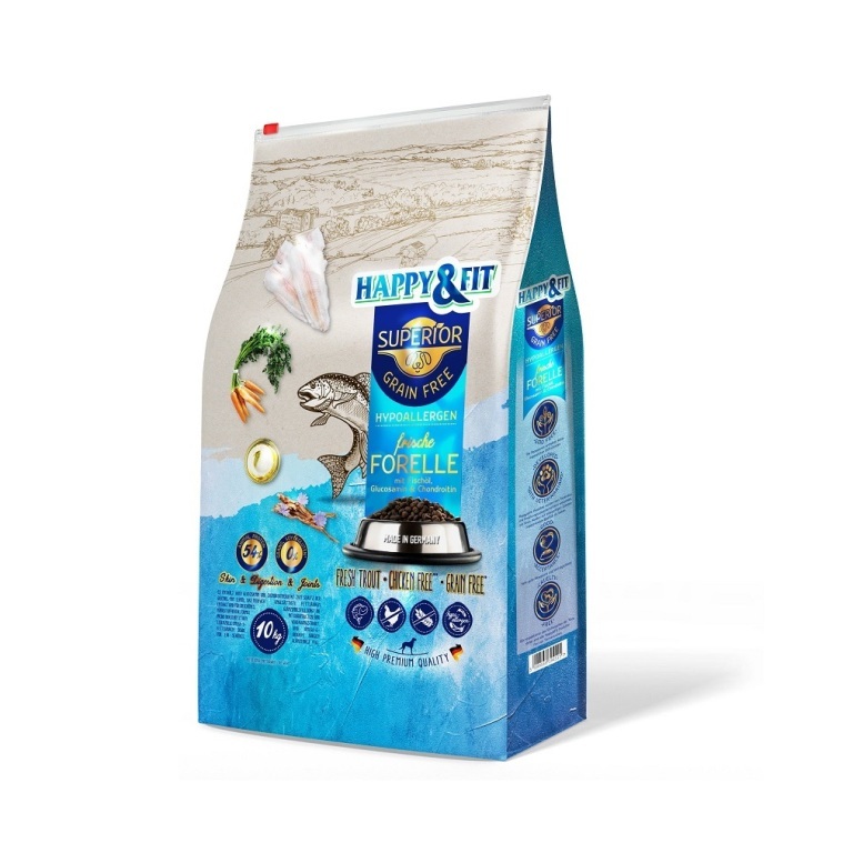 Happy&Fit Superior Grain Free Hypo friss pisztráng, halolaj, glükozamin és kondroitin 2x10 kg
