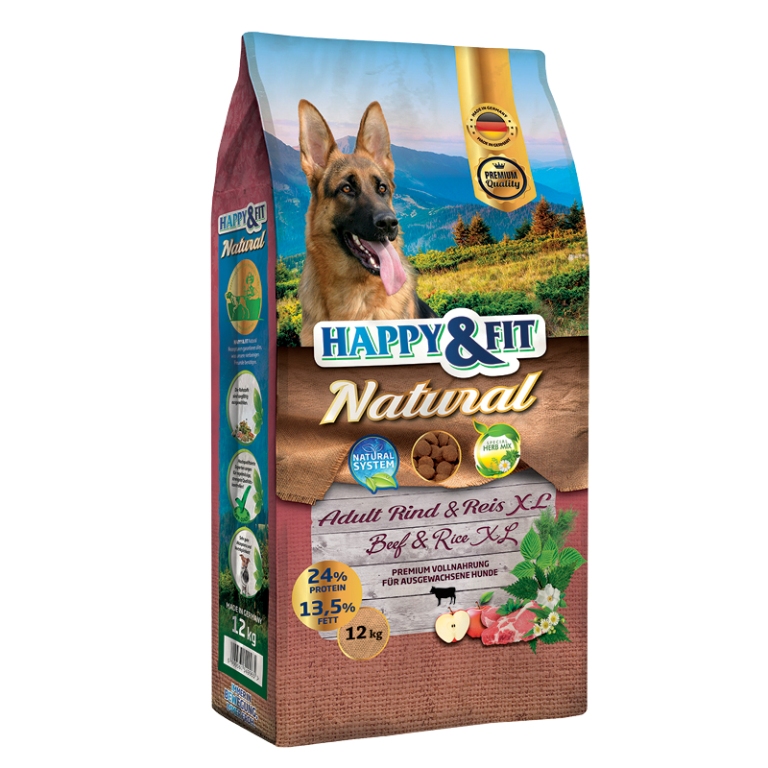 Happy&Fit Natural Adult Rind & Reis XL 2x12 kg