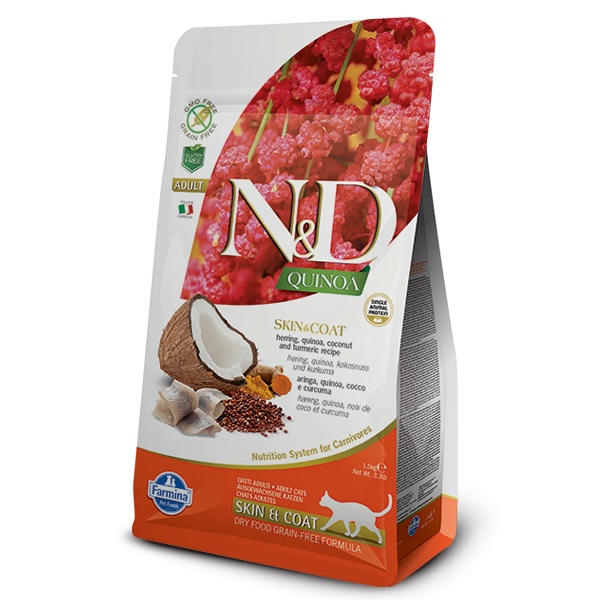 N&D Cat Adult QUINOA Skin & Coat - hering 1,5 kg