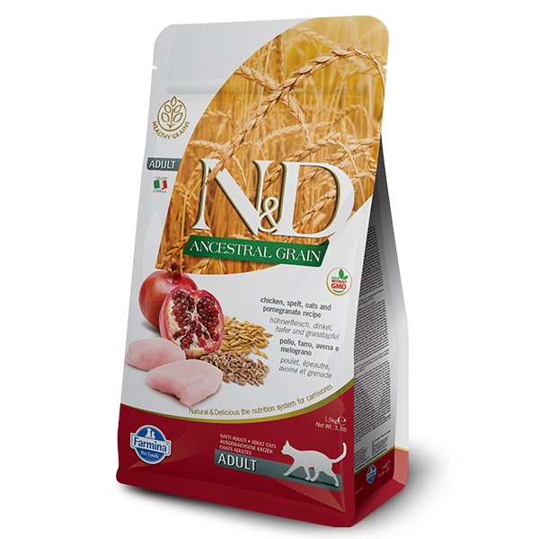 N&D Cat Adult ANCESTRAL GRAIN Chicken - csirke, tönköly, zab és gránátalma 1,5 kg