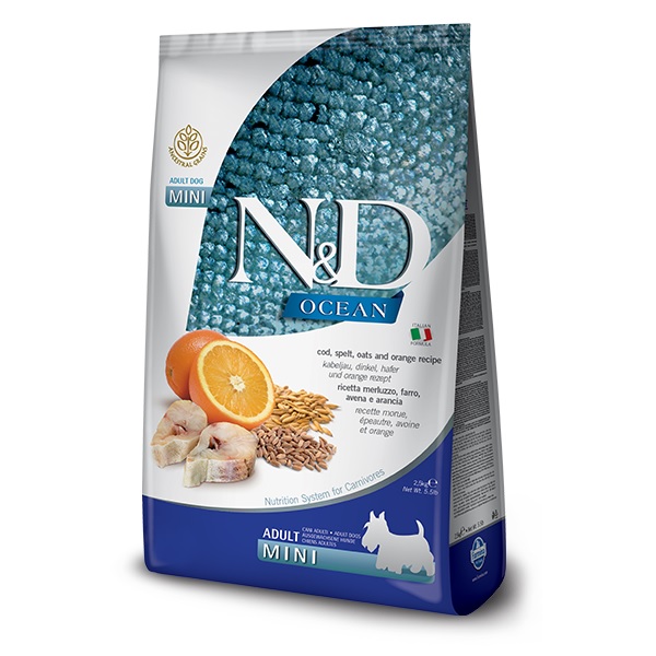 N&D OCEAN Dog Adult Mini Cod Spelt Oats (tőkehal, tönköly, zab és narancs) 2,5 kg