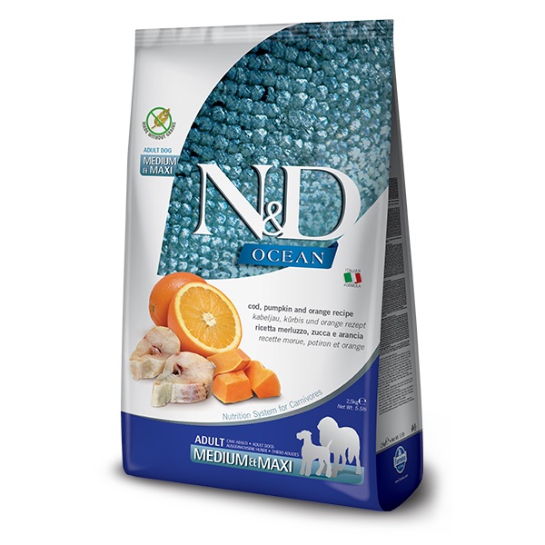 N&D OCEAN Dog Adult Medium&Maxi Cod Pumpkin (tőkehal, sütőtök és narancs) 12 kg