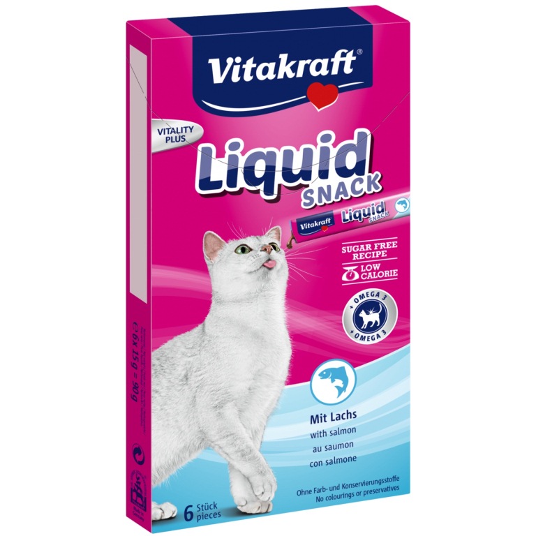 Vitakraft Cat Liquid Snack - lazac és omega 3 zsírsav (6 db)