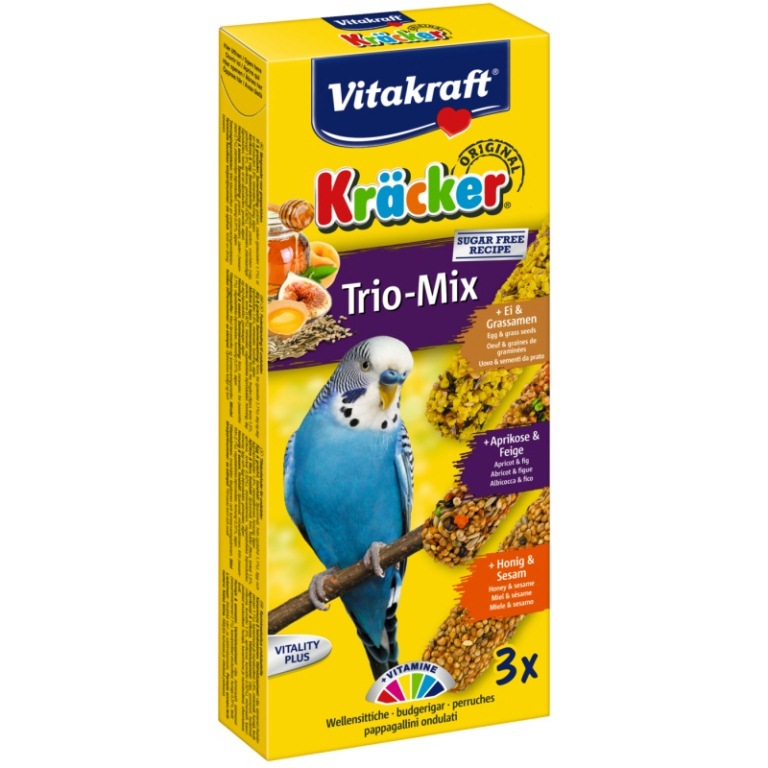Vitakraft Kracker Trio Mix -  tojás, sárgabarack, méz hullámos papagájnak (3 db)