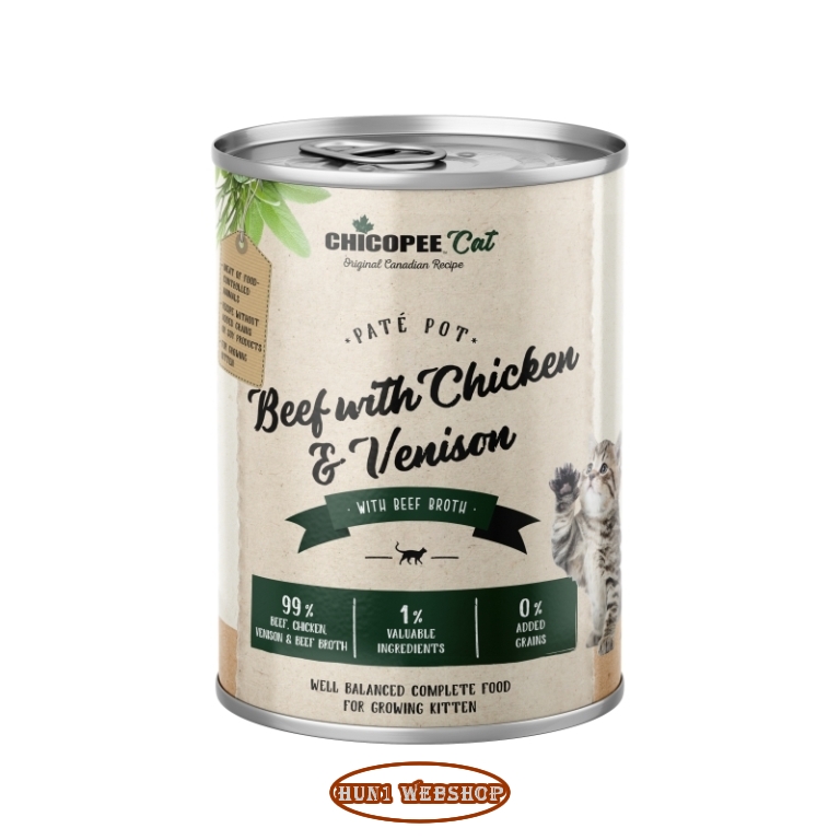 Chicopee Cat Kitten Paté Pot Beef with Chicken & Venison (marha, csirke és vad) 400 g