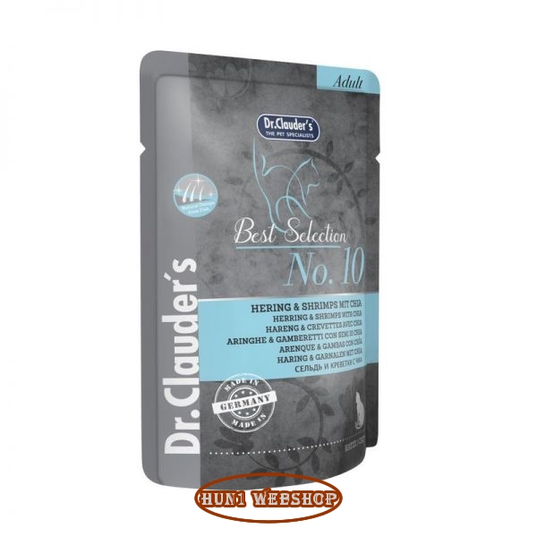 Dr. Clauders Cat Best Selection No10 Hair & Skin hering és garnéla chia maggal 85 g