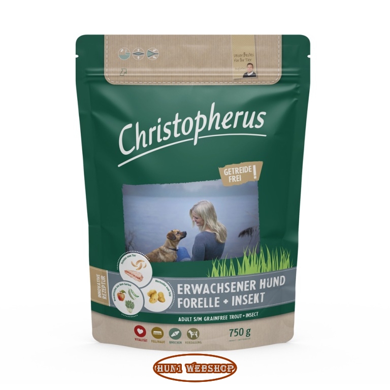 Christopherus Dog Adult Small&Medium Grainfree Trout (pisztráng és rovar) 750 g