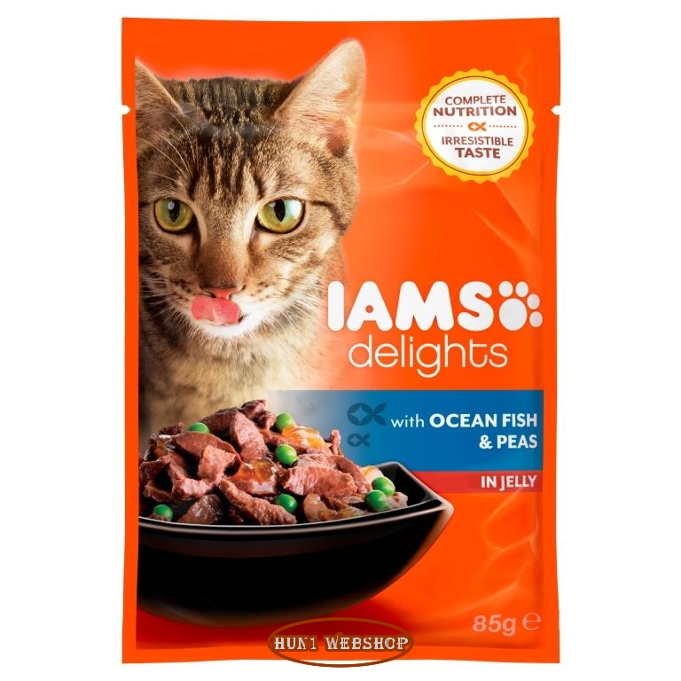 IAMS Delights Tengeri hal és Borsó aszpikban 85 g