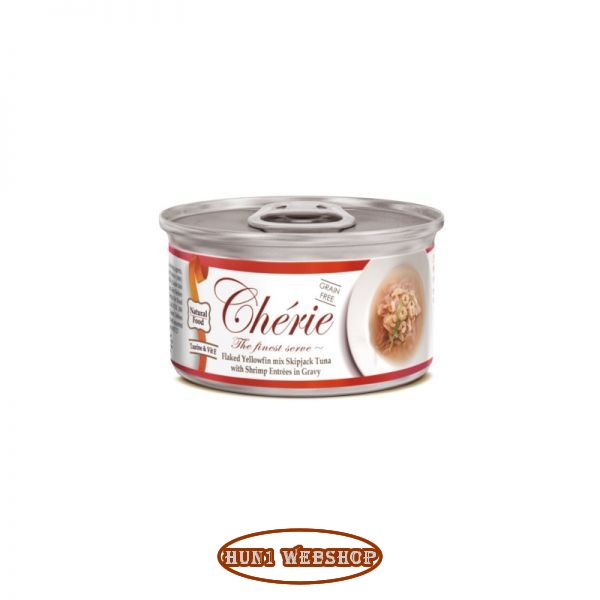 Chérie Pelyhes Sárgaúszójú Keverék Skipjack Tonhal Garnélarákkal Mártásban 80 g