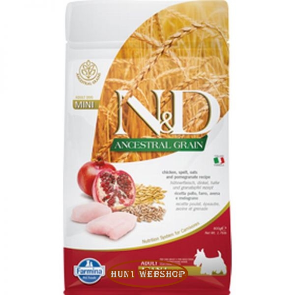 N&D Ancestral Grain Dog Adult Mini Chicken - csirke, tönköly, zab&gránátalma 800 g
