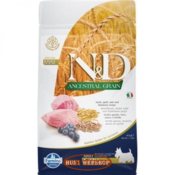 N&D Ancestral Grain Dog Adult Mini Lamb - bárány, tönköly, zab&áfonya 800 g