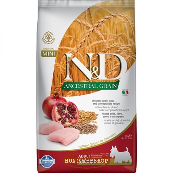 N&D Ancestral Grain Dog Adult Mini Chicken - csirke, tönköly, zab&gránátalma 2,5 kg