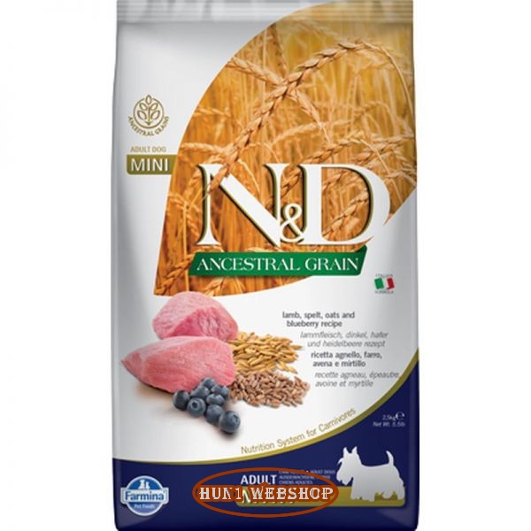 N&D Ancestral Grain Dog Adult Mini Lamb - bárány, tönköly, zab&áfonya 2,5 kg