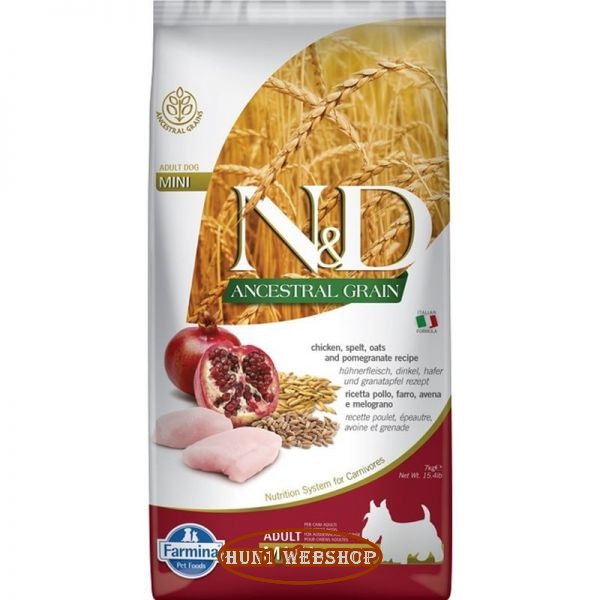 N&D Ancestral Grain Dog Adult Mini Chicken - csirke, tönköly, zab&gránátalma 7 kg