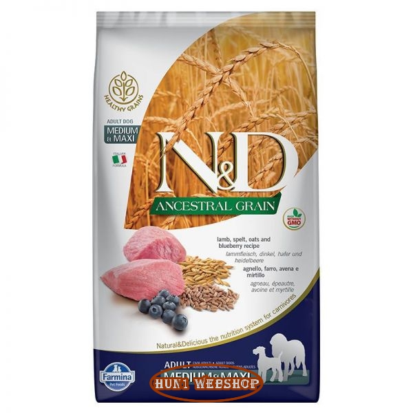 N&D Ancestral Grain Dog Adult Medium&Maxi Lamb - bárány, tönköly, zab&áfonya 12 kg