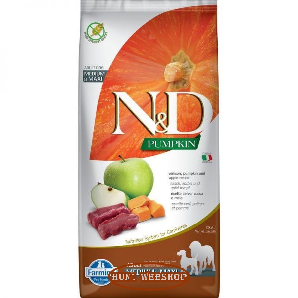 N&D PUMPKIN Dog Adult Medium&Maxi Venison (szarvas, sütőtök és alma) 12 kg