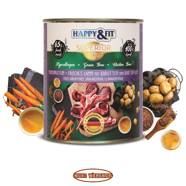 Happy&Fit Superior Frisches Lamm mit Karotten (bárány és sárgarépa) 800 g