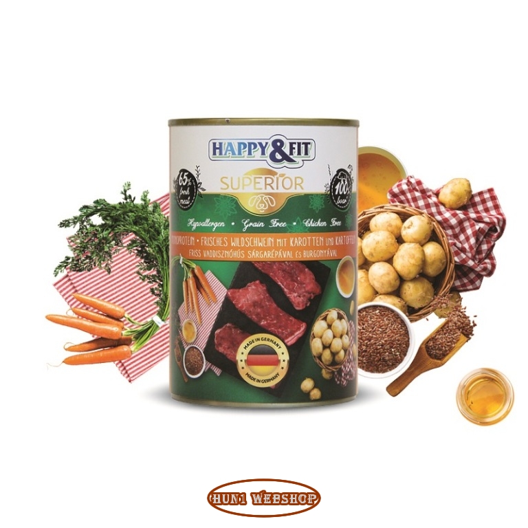 Happy&Fit Superior Frisches Wildschwein mit Karotten (vaddisznó és sárgarépa) 400 g