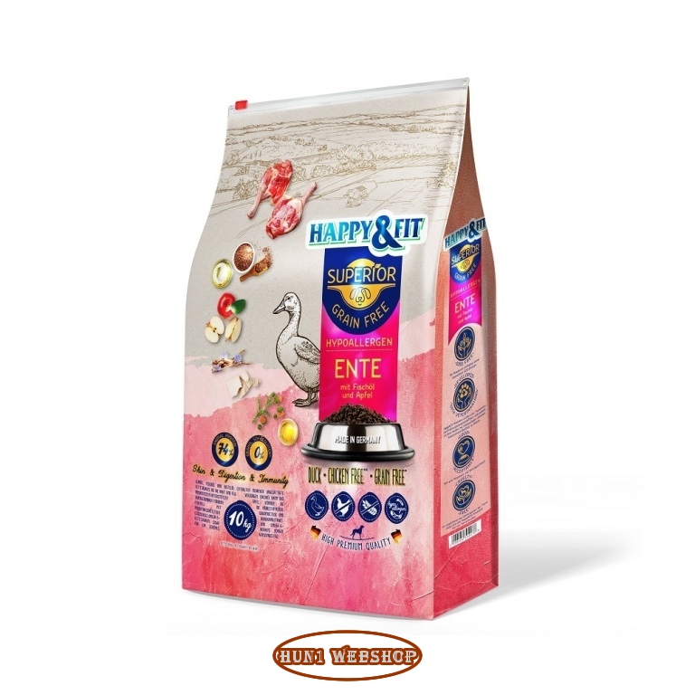 Happy&Fit Superior Grain Free Hypo kacsa, halolaj és alma 10 kg
