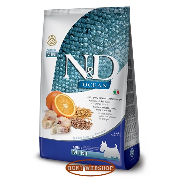 N&D OCEAN Dog Adult Mini Cod Spelt Oats (tőkehal, tönköly, zab és narancs) 2,5 kg
