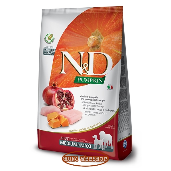 N&D PUMPKIN Dog Adult Medium&Maxi Chicken (csirke, sütőtök és gránátalma) 2,5 kg