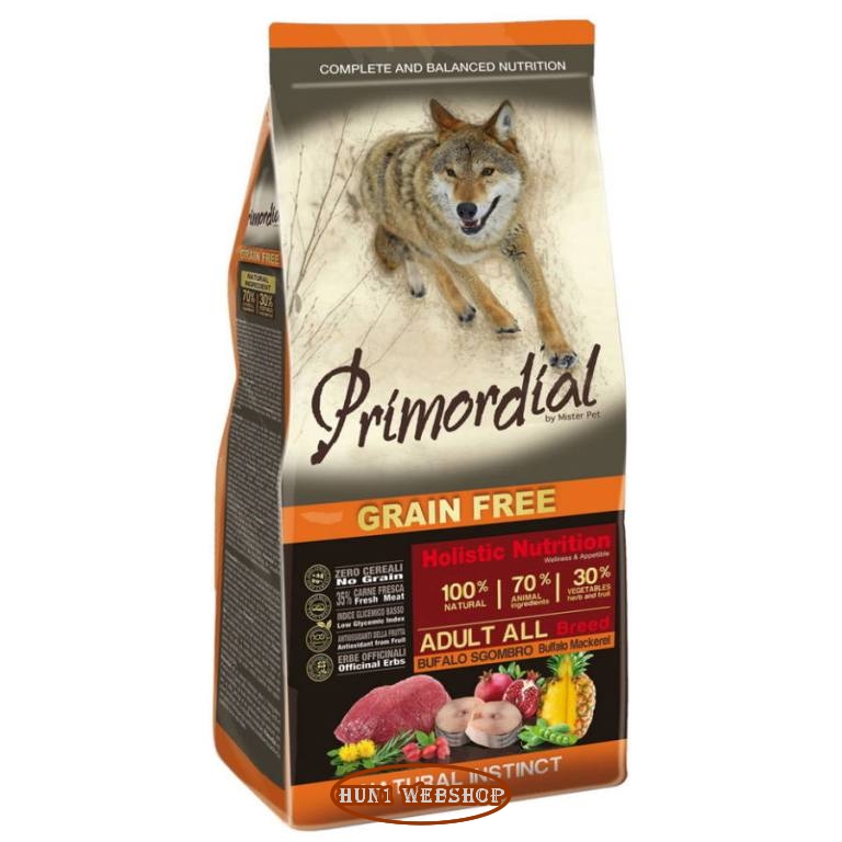 Primordial Grain Free Adult bivaly és makréla 12 kg