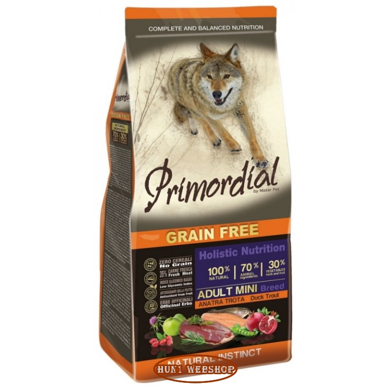 Primordial Grain Free Adult Mini kacsa és pisztráng 6 kg