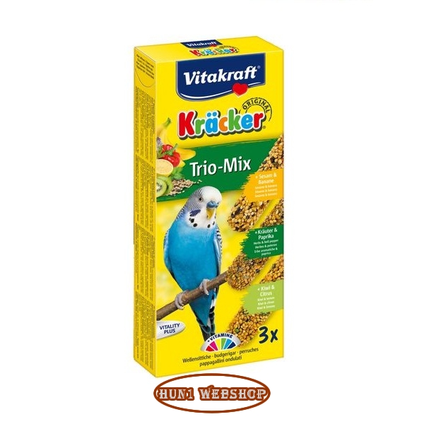 Vitakraft Kracker Trio Mix - banán, gyógynövény, kivi hullámos papagájnak (3 db)