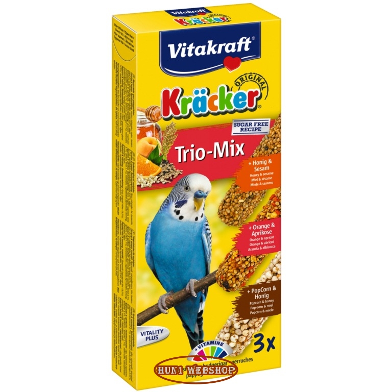 Vitakraft Kracker Trio Mix -  méz, narancs, popcorn hullámos papagájnak (3 db)